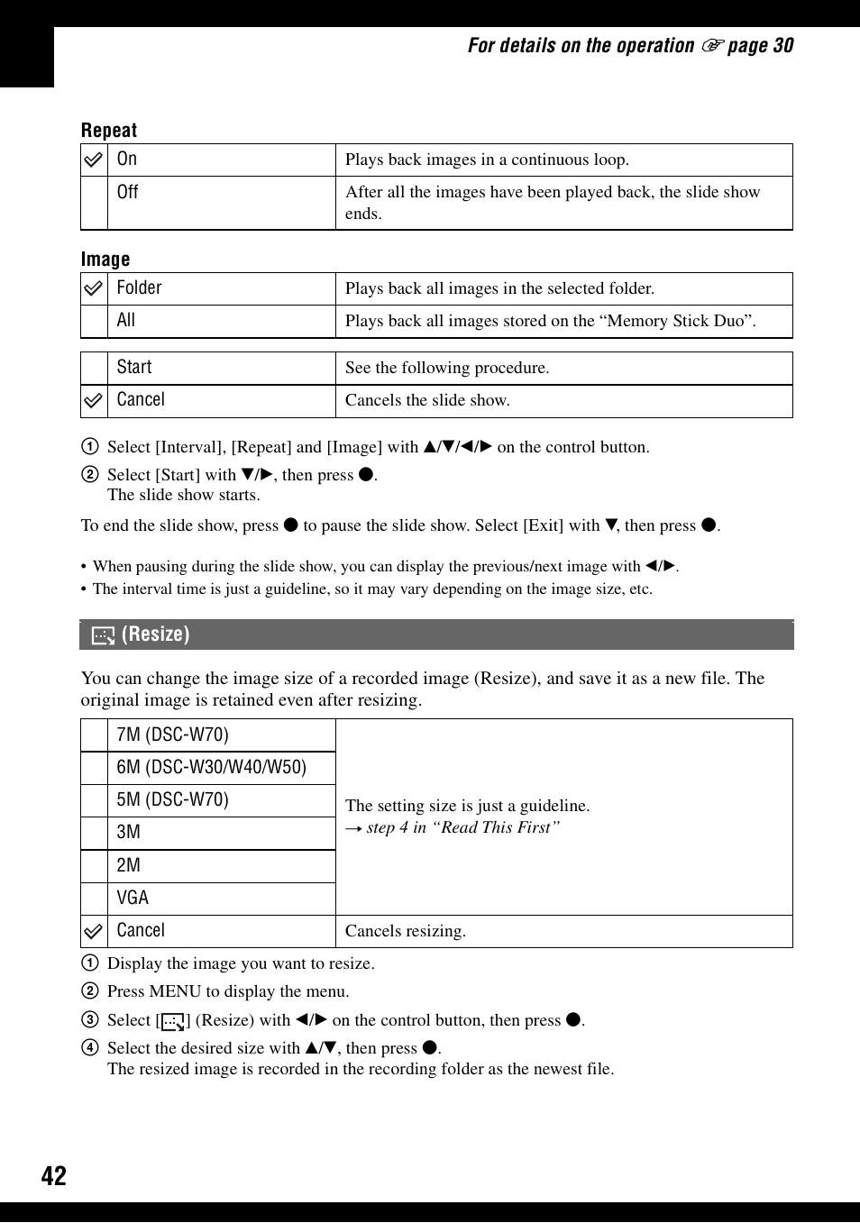 Resize) | Sony DSC-W30 User Manual | Page 42 / 107