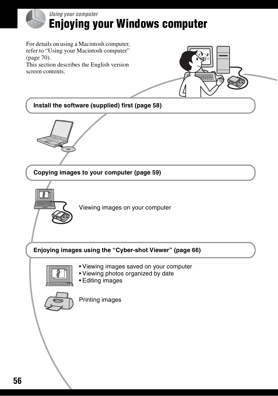 Using your computer, Enjoying your windows computer | Sony DSC-W30 User Manual | Page 56 / 107