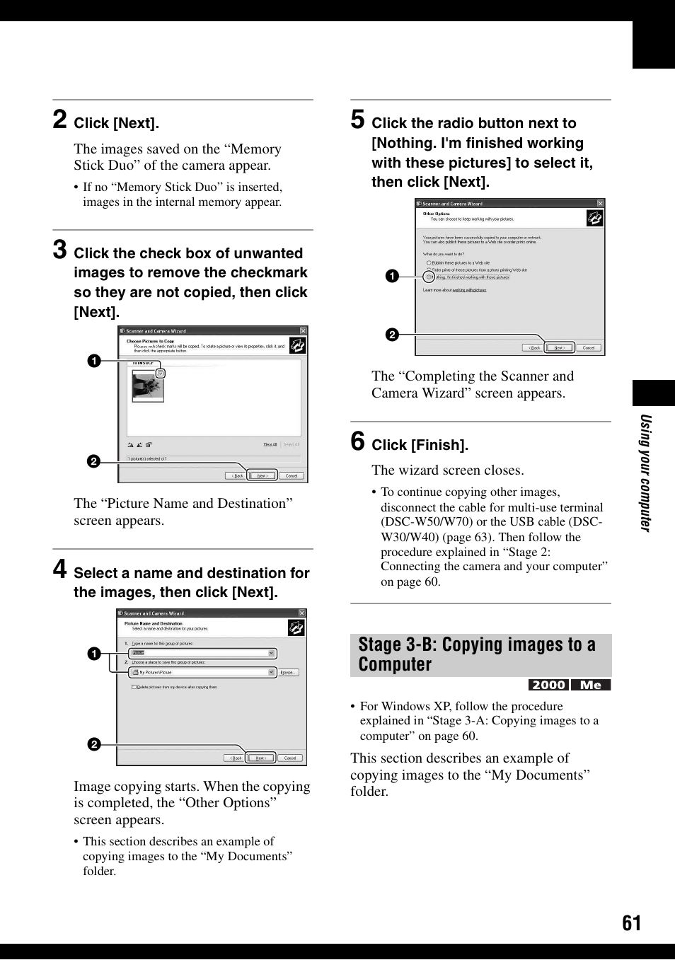 Stage 3-b: copying images to a computer | Sony DSC-W30 User Manual | Page 61 / 107
