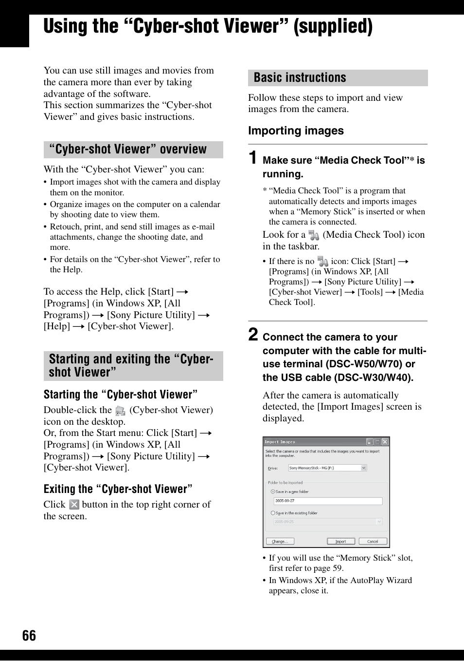 Using the “cyber-shot viewer” (supplied) | Sony DSC-W30 User Manual | Page 66 / 107