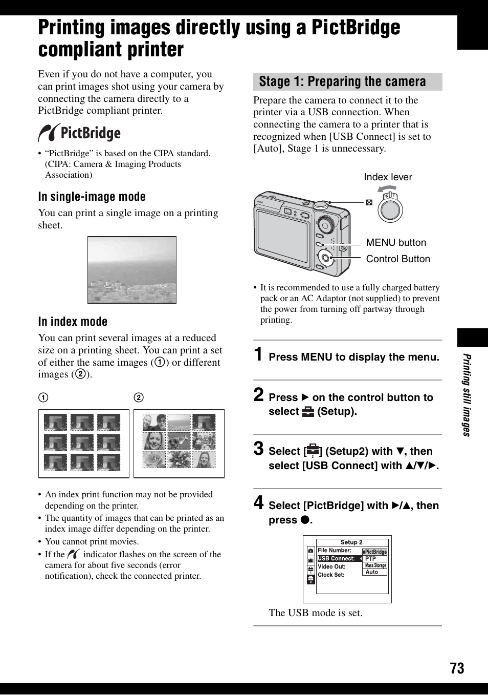 Nd 73), Stage 1: preparing the camera | Sony DSC-W30 User Manual | Page 73 / 107