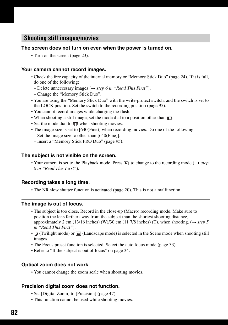 Shooting still images/movies | Sony DSC-W30 User Manual | Page 82 / 107