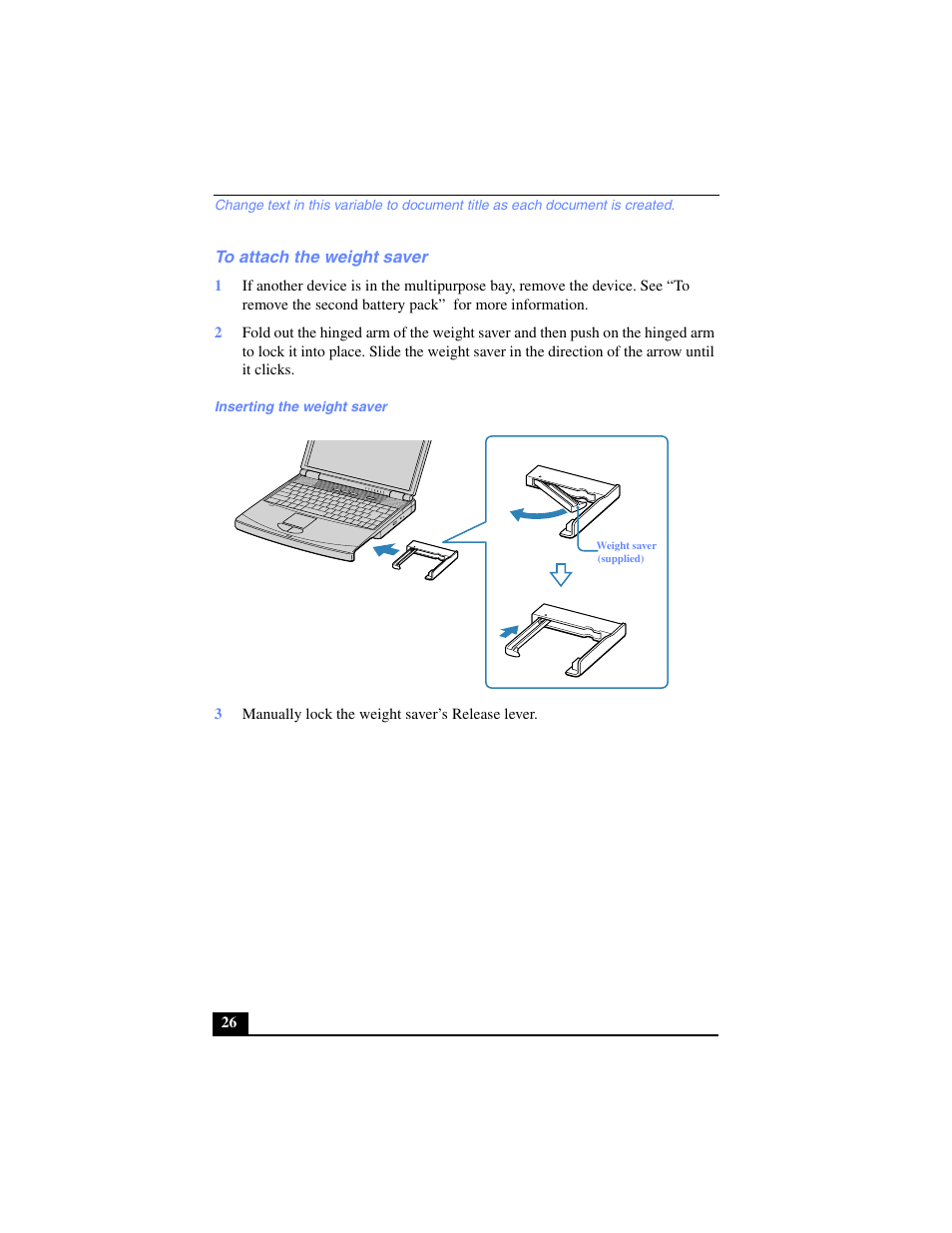 To attach the weight saver | Sony PCG-FX270K User Manual | Page 26 / 138