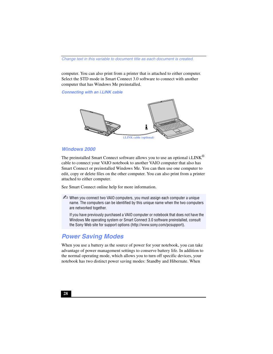 Windows 2000, Power saving modes, Wireless lan pc card | Sony PCG-FX270K User Manual | Page 28 / 138