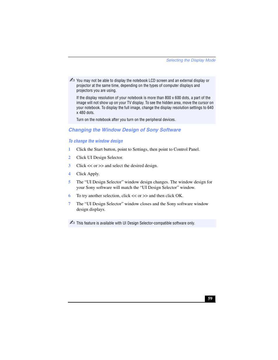 Changing the window design of sony software | Sony PCG-FX270K User Manual | Page 59 / 138