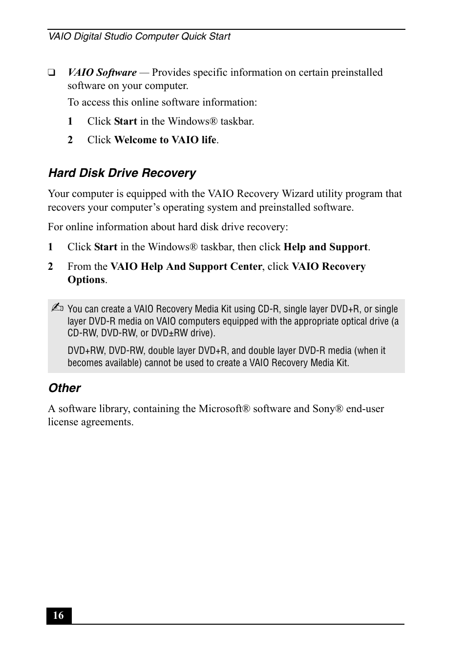 Sony VGC-RA820G User Manual | Page 16 / 72