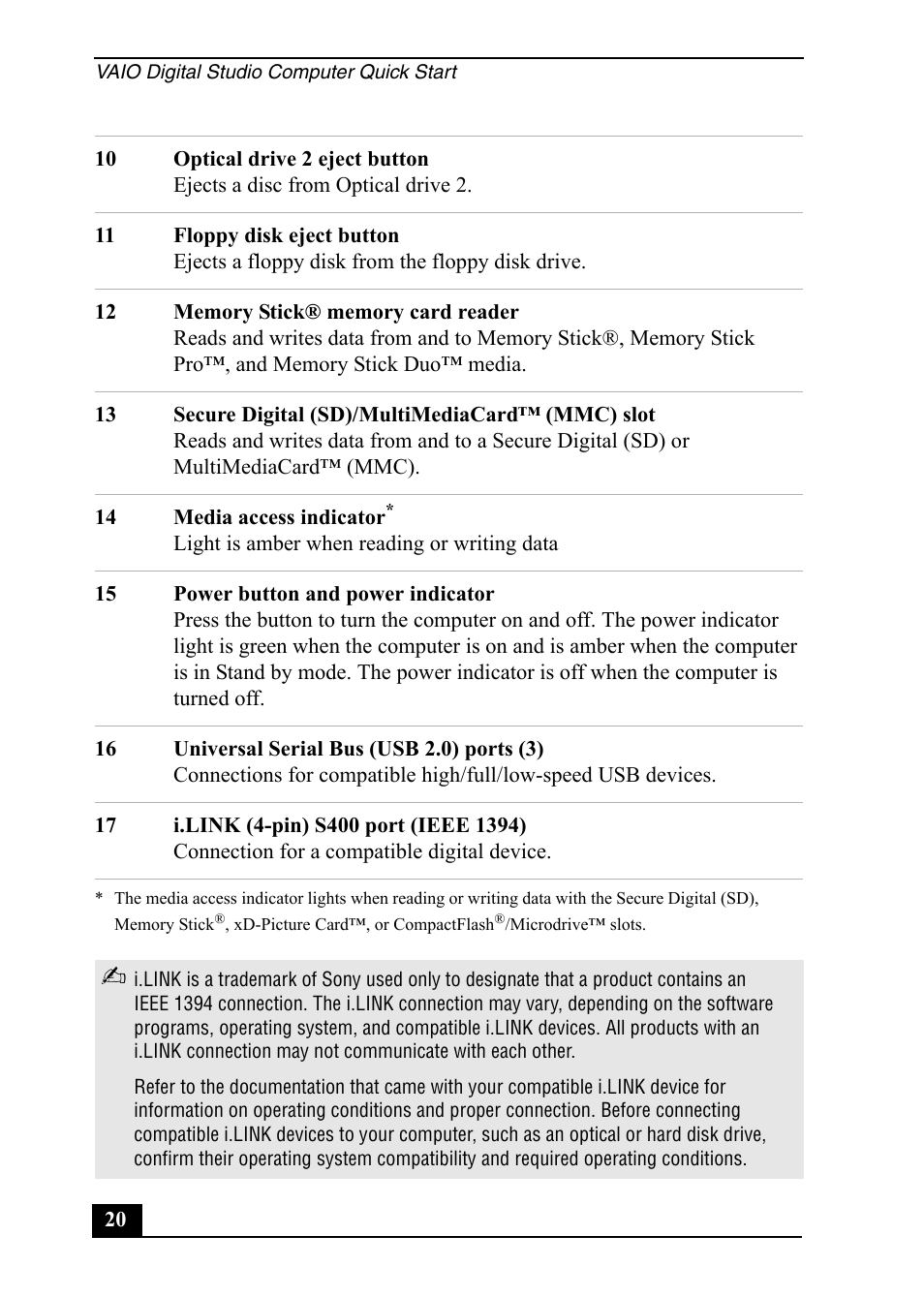 Sony VGC-RA820G User Manual | Page 20 / 72