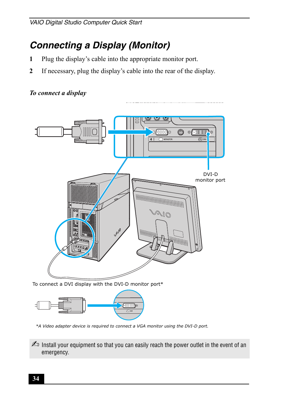 Connecting a display (monitor) | Sony VGC-RA820G User Manual | Page 34 / 72