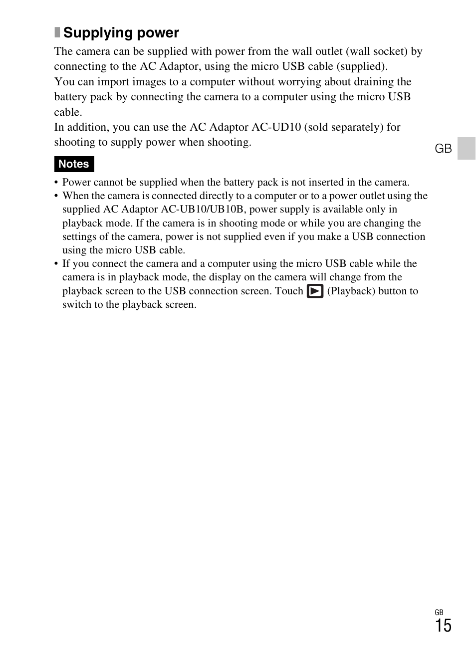 Xsupplying power | Sony DSC-TX200V User Manual | Page 15 / 68