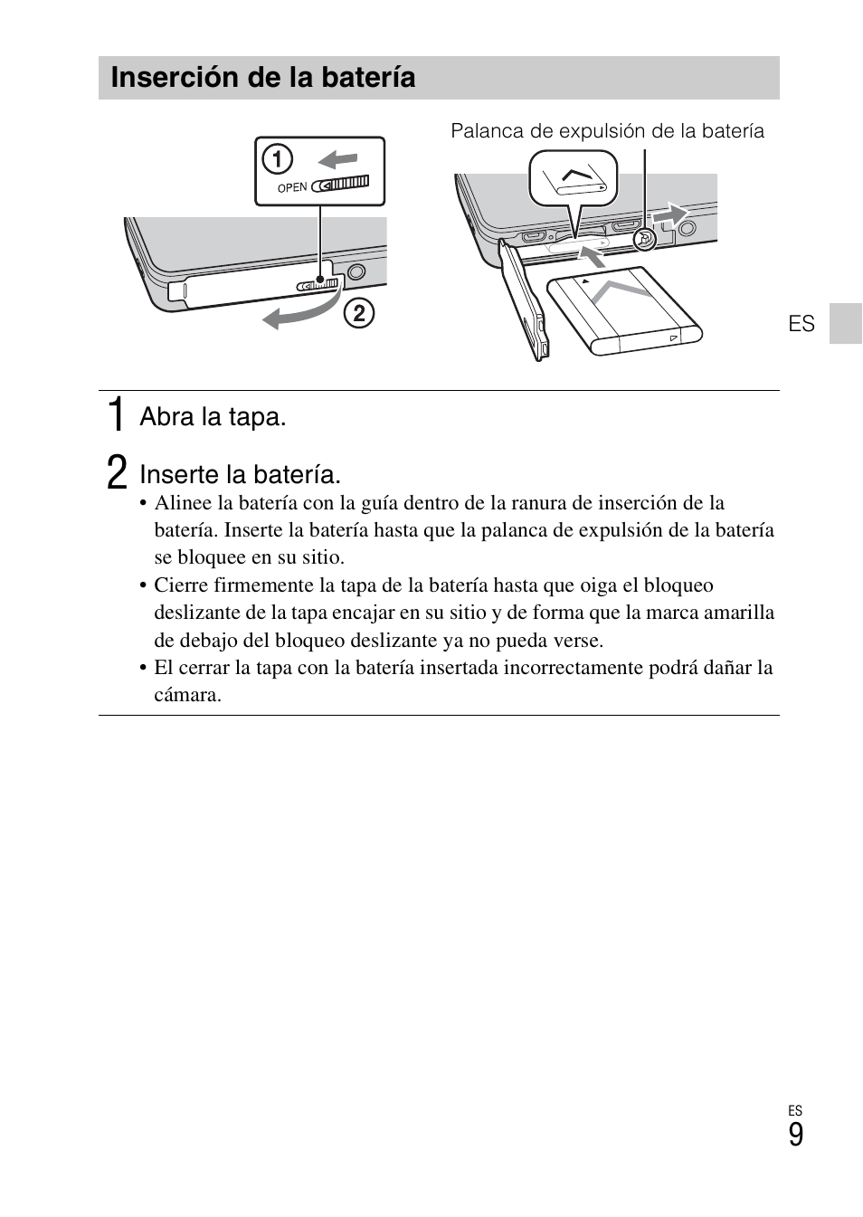 Inserción de la batería | Sony DSC-TX200V User Manual | Page 41 / 68