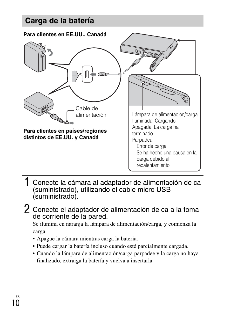 Carga de la batería | Sony DSC-TX200V User Manual | Page 42 / 68