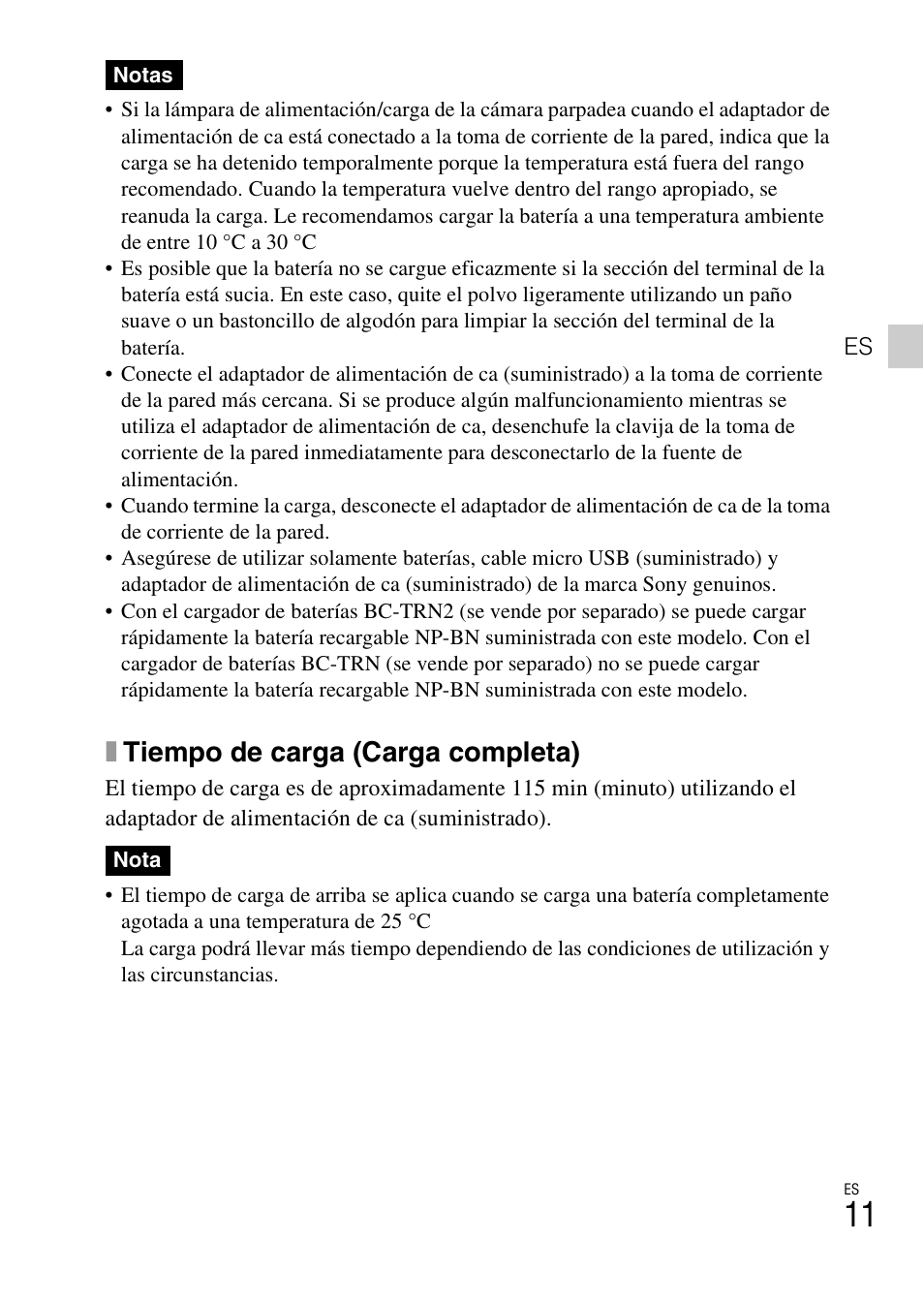 Xtiempo de carga (carga completa) | Sony DSC-TX200V User Manual | Page 43 / 68