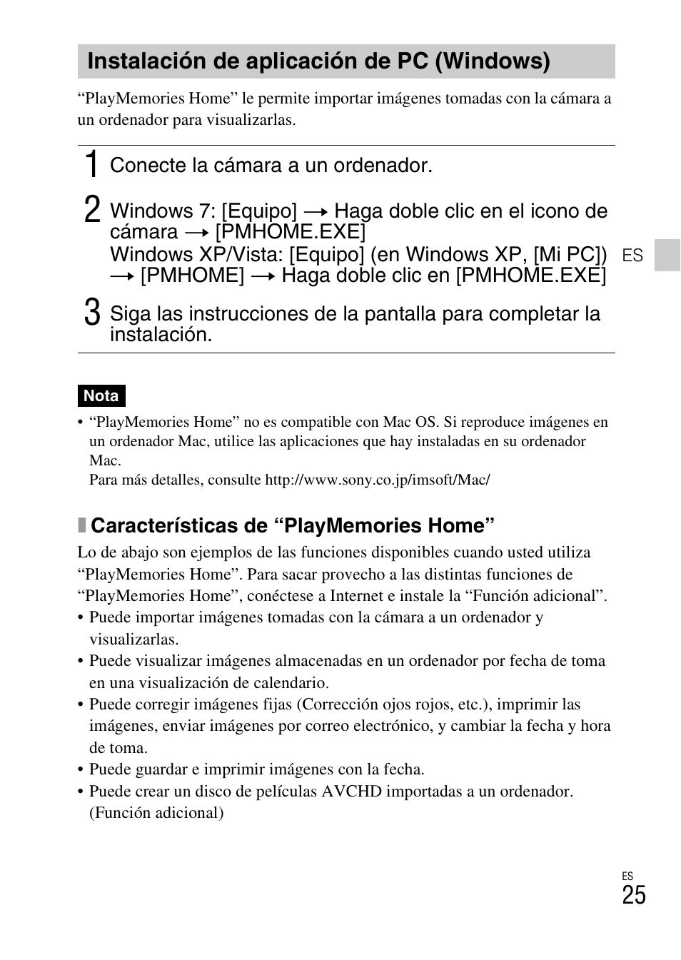 Instalación de aplicación de pc (windows) | Sony DSC-TX200V User Manual | Page 57 / 68