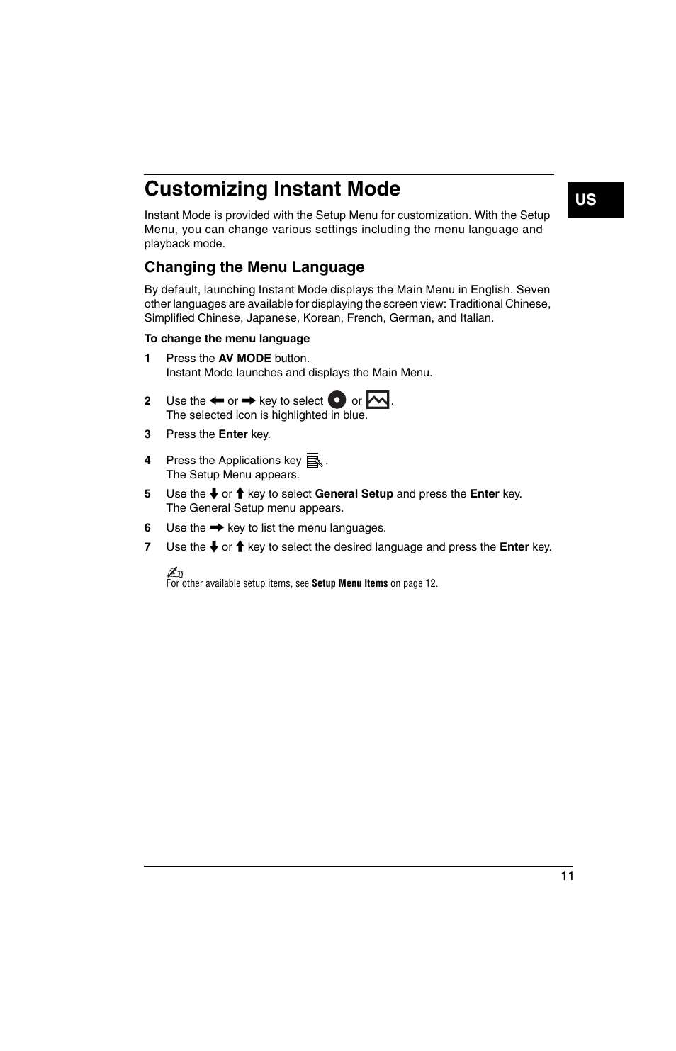 Customizing instant mode, Changing the menu language | Sony VGN-TX770P User Manual | Page 13 / 40