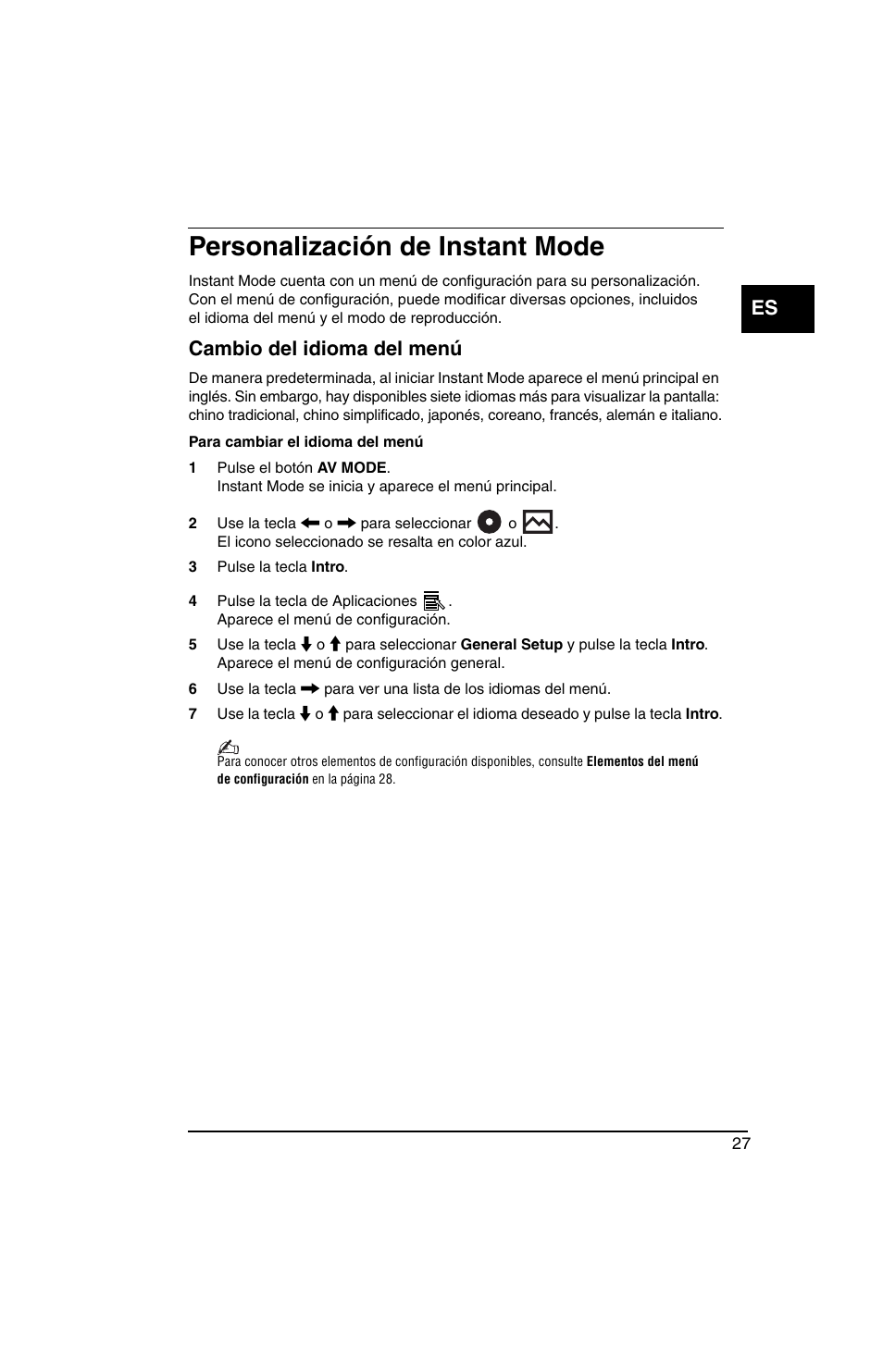 Personalización de instant mode, Cambio del idioma del menú | Sony VGN-TX770P User Manual | Page 29 / 40