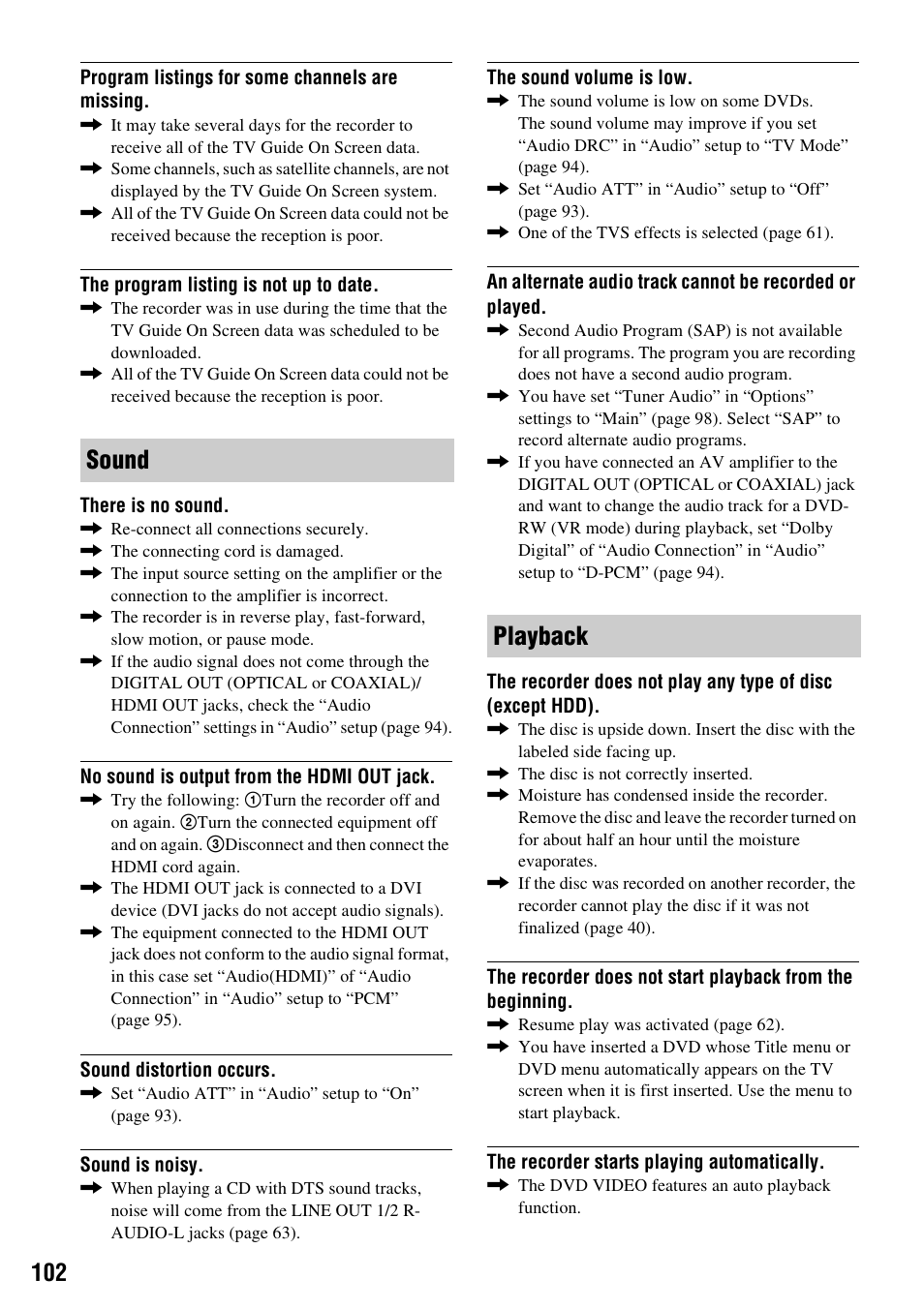 Sound playback | Sony RDR-HX715 User Manual | Page 102 / 124