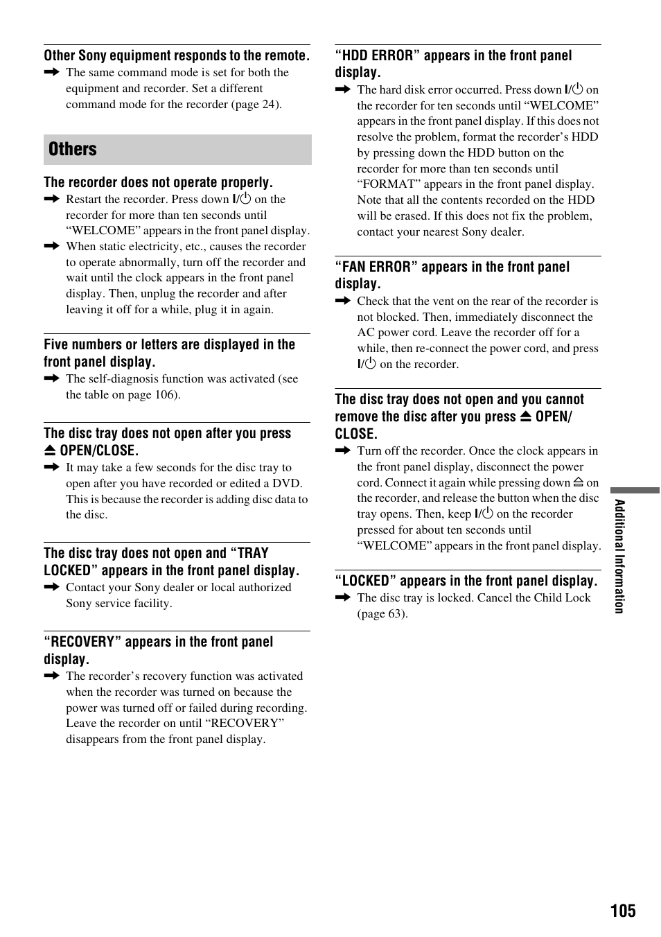 Others | Sony RDR-HX715 User Manual | Page 105 / 124