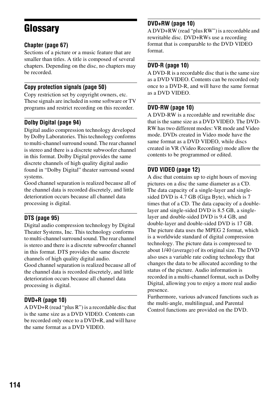 Glossary | Sony RDR-HX715 User Manual | Page 114 / 124