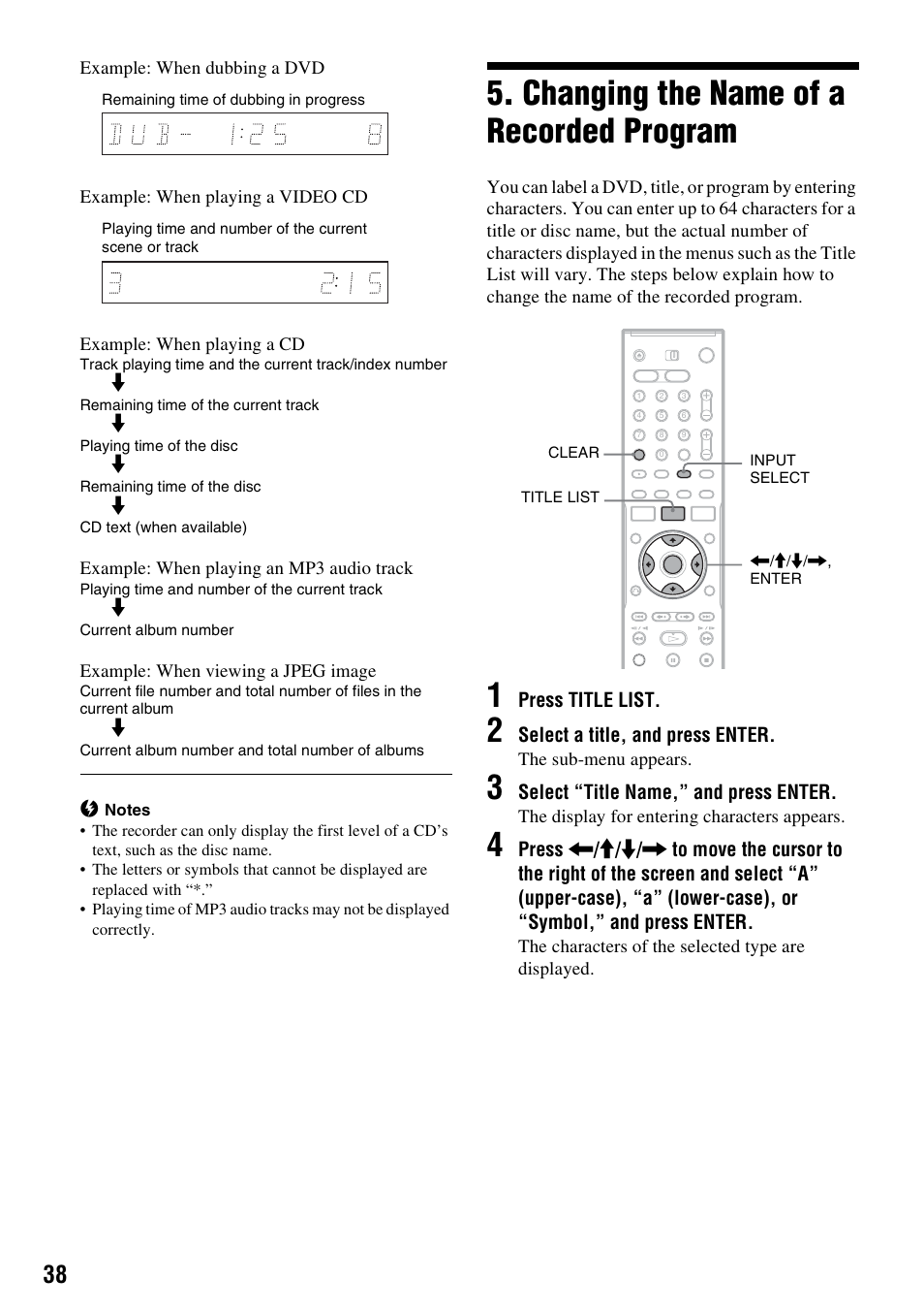 Changing the name of a recorded program | Sony RDR-HX715 User Manual | Page 38 / 124