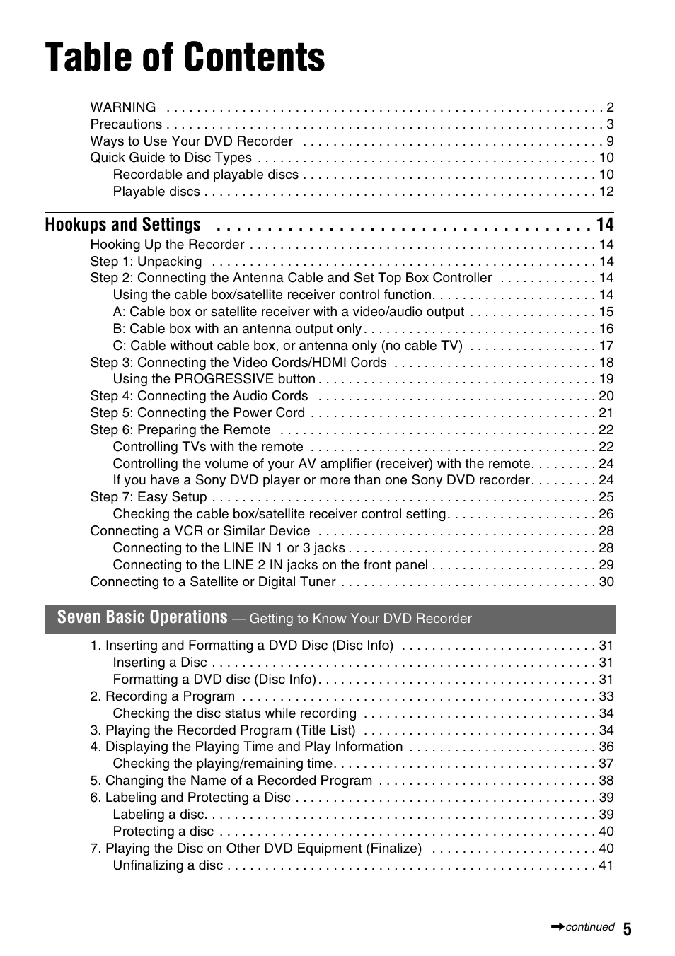 Sony RDR-HX715 User Manual | Page 5 / 124