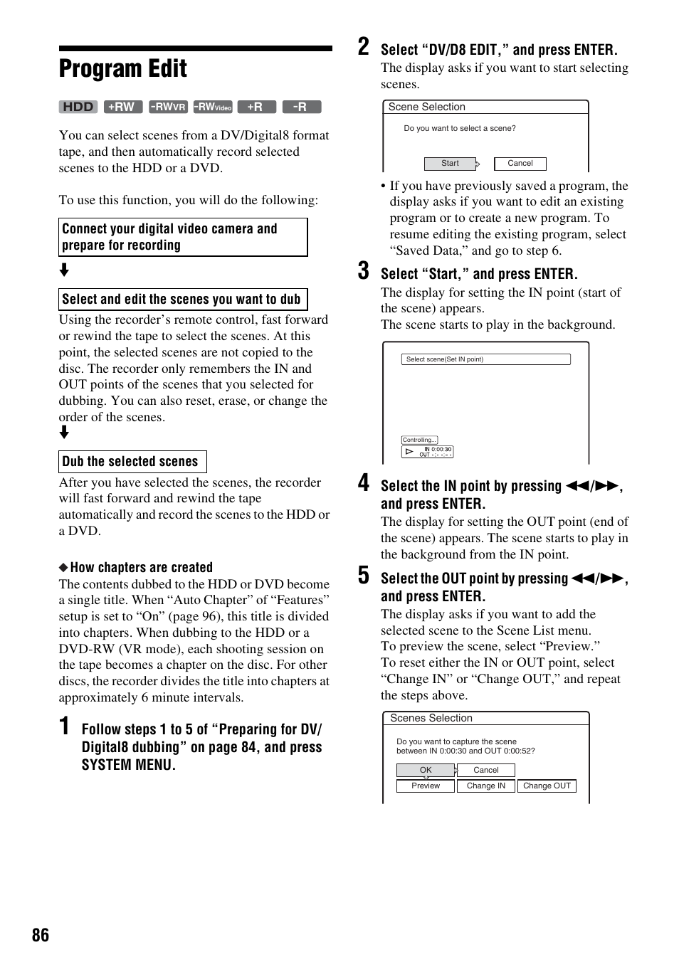 Program edit | Sony RDR-HX715 User Manual | Page 86 / 124