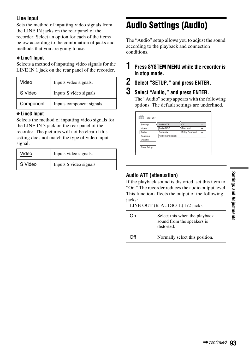 Audio settings (audio) | Sony RDR-HX715 User Manual | Page 93 / 124