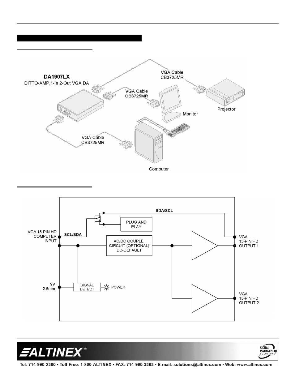 Application diagrams, Diagram 1: typical setup, Diagram 2: internal view | Distribution amplifier | Altinex DITTO-AMP User Manual | Page 7 / 9