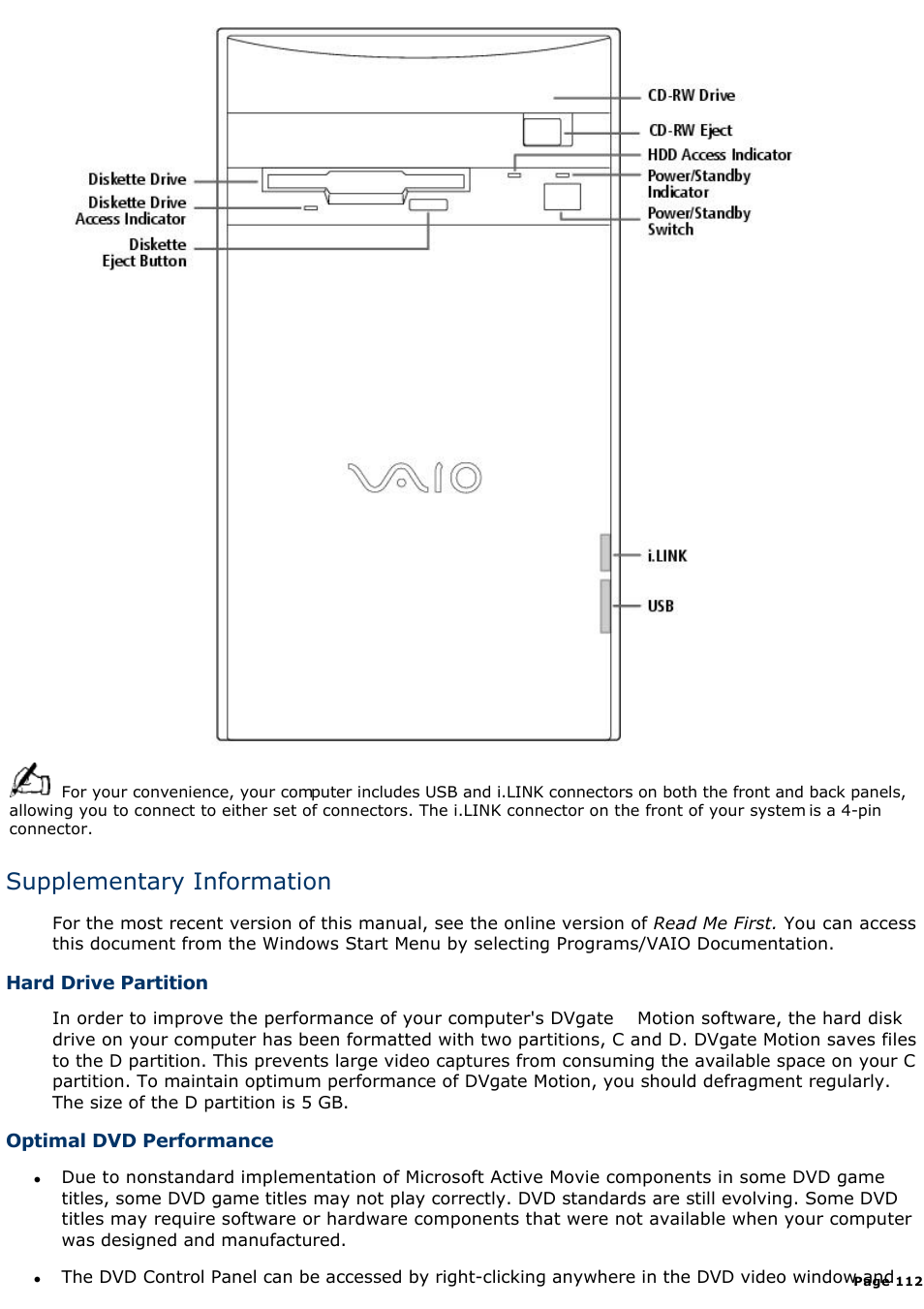 Supplementary information | Sony PCV-E314DS User Manual | Page 112 / 855