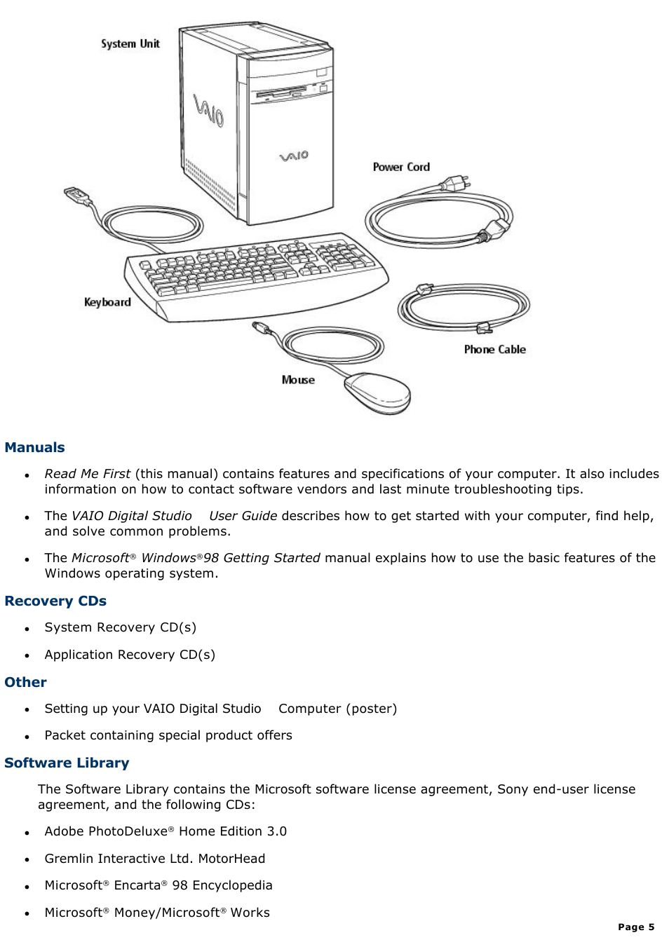 Sony PCV-E314DS User Manual | Page 5 / 855