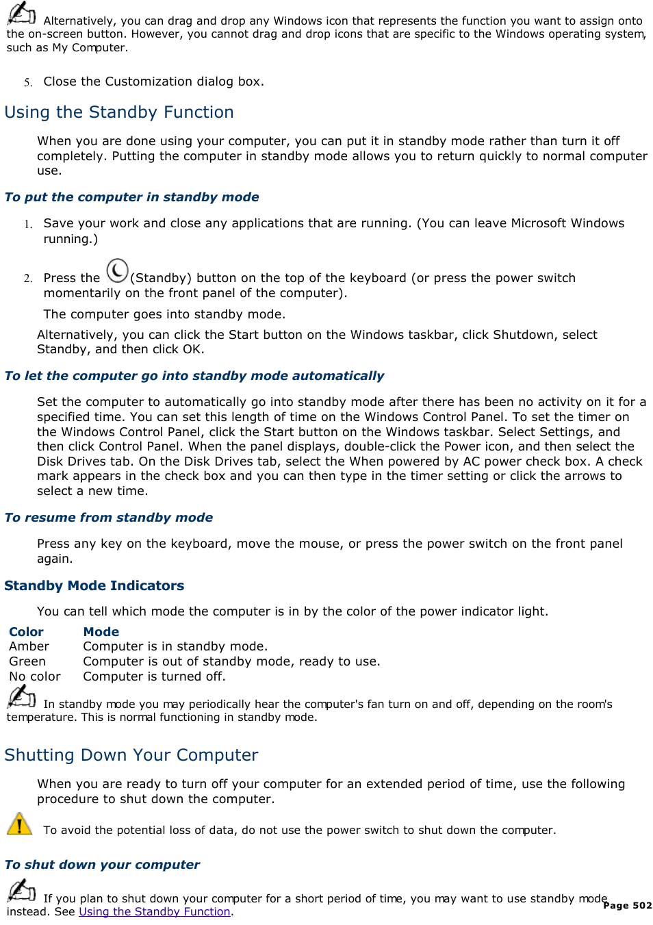 Using the standby function, Shutting down your computer | Sony PCV-E314DS User Manual | Page 502 / 855