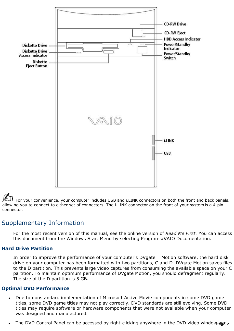 Supplementary information | Sony PCV-E314DS User Manual | Page 7 / 855