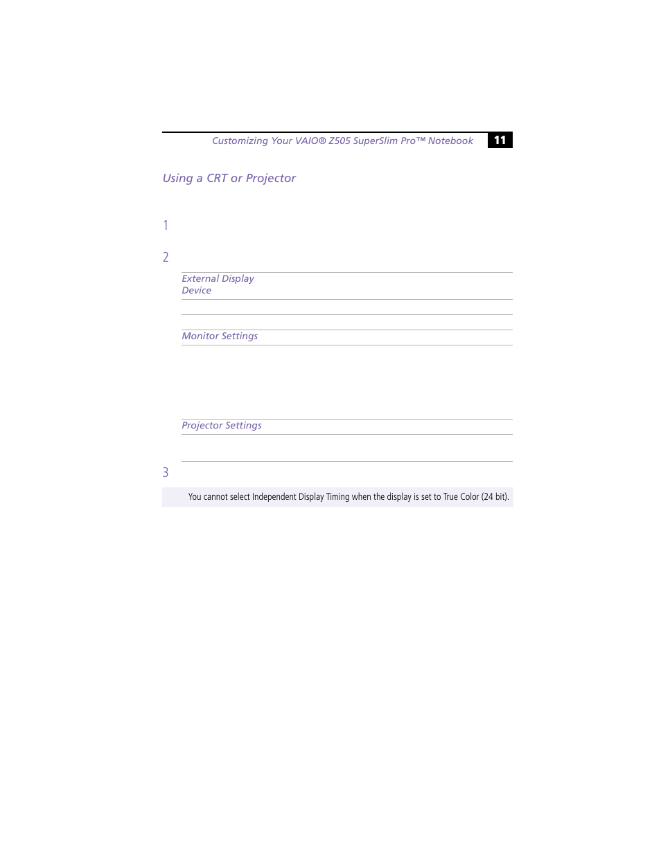 Using a crt or projector | Sony PCG-Z505HSK User Manual | Page 11 / 14