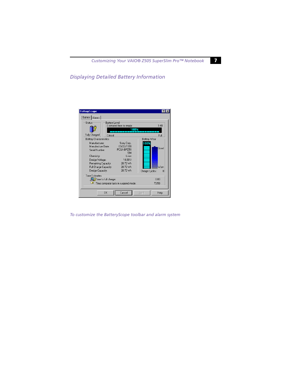 Displaying detailed battery information | Sony PCG-Z505HSK User Manual | Page 7 / 14