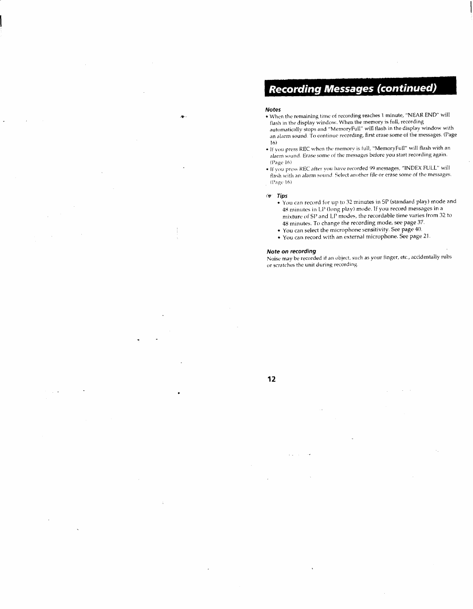 Recording messages (continued) | Sony ICD-80 User Manual | Page 12 / 52