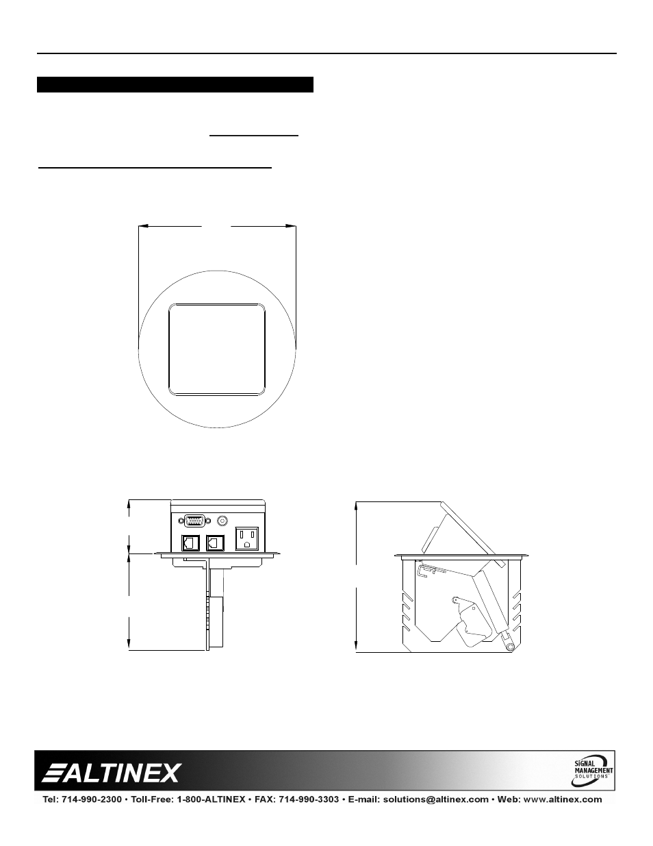 Tilt 'n plug jr. dimensions, Diagram 1: round bezel dimensions, Tabletop solutions | Altinex TILT `N PLUG TNP151C User Manual | Page 6 / 11