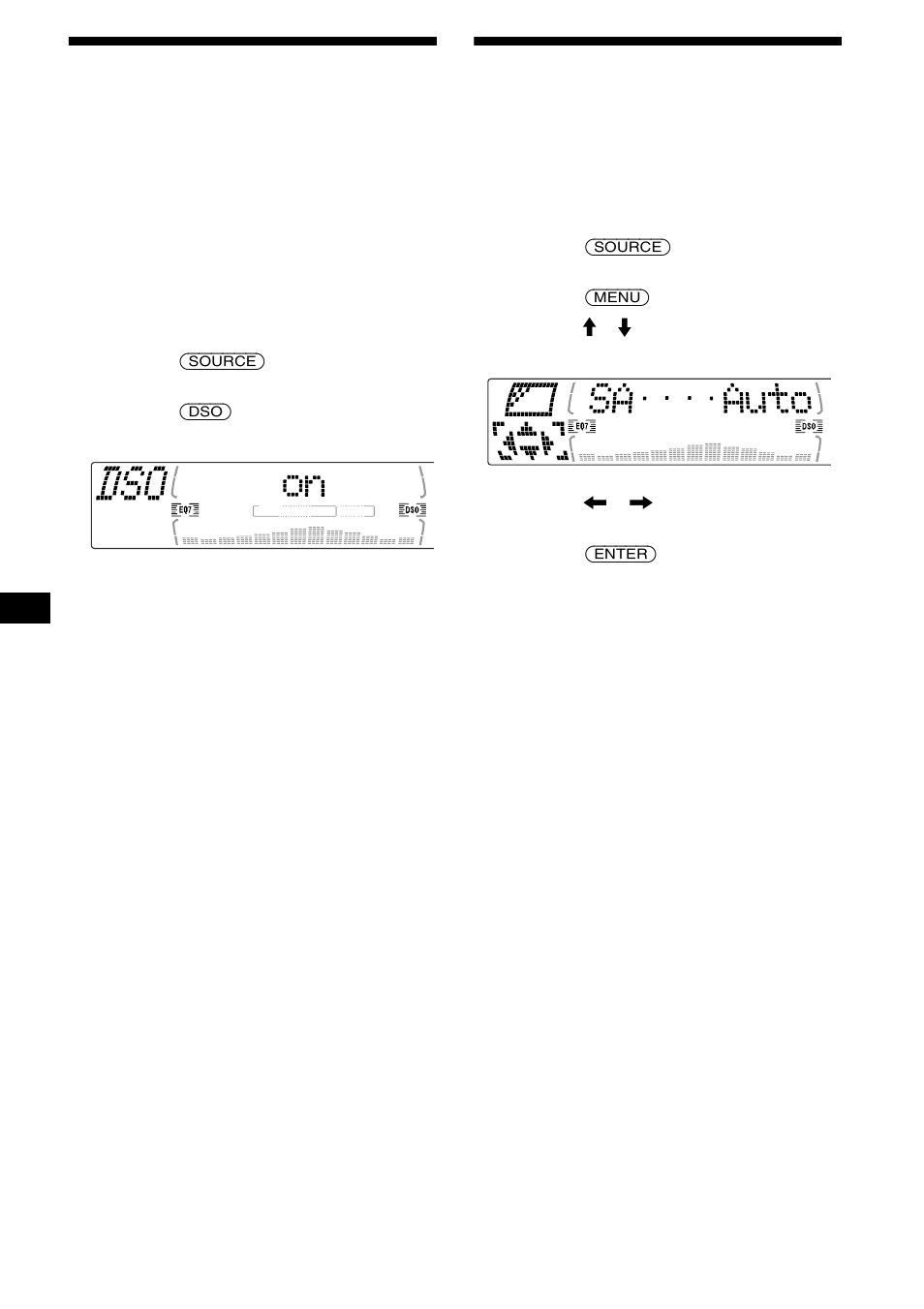 Selección del analizador de espectros (sa), Ajuste del organizador de sonido de baja, Frecuencia dinámico (dso) | Selección del analizador de, Espectros (sa) | Sony CDX-M730 User Manual | Page 74 / 84