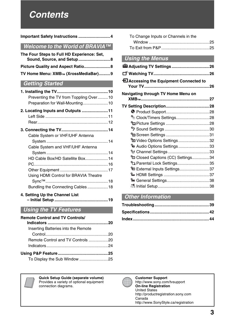 Sony KDL-40V3000 User Manual | Page 3 / 48