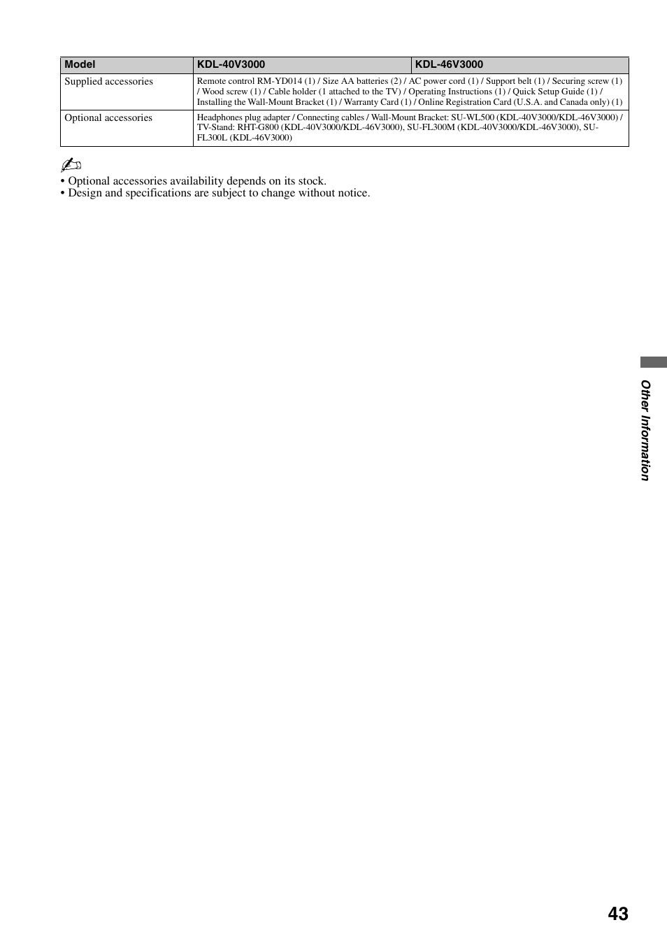 Sony KDL-40V3000 User Manual | Page 43 / 48