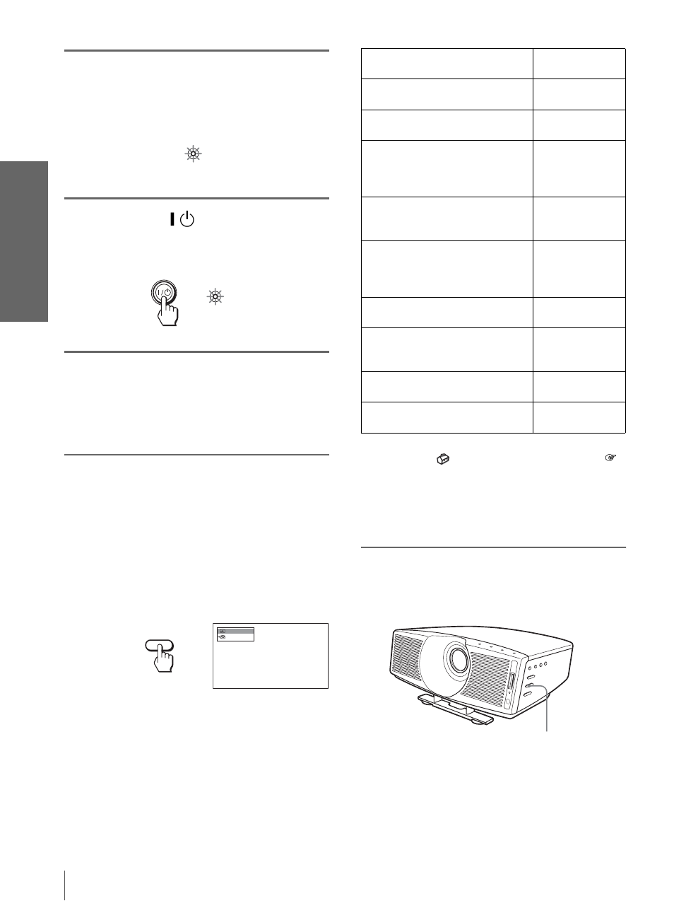 Plug the ac power cord into a wall outlet, Turn on the equipment connected to the projector, Press zoom +/– to adjust the size of the picture | Pr oj ec ti ng | Sony VPL-HS20 User Manual | Page 26 / 240