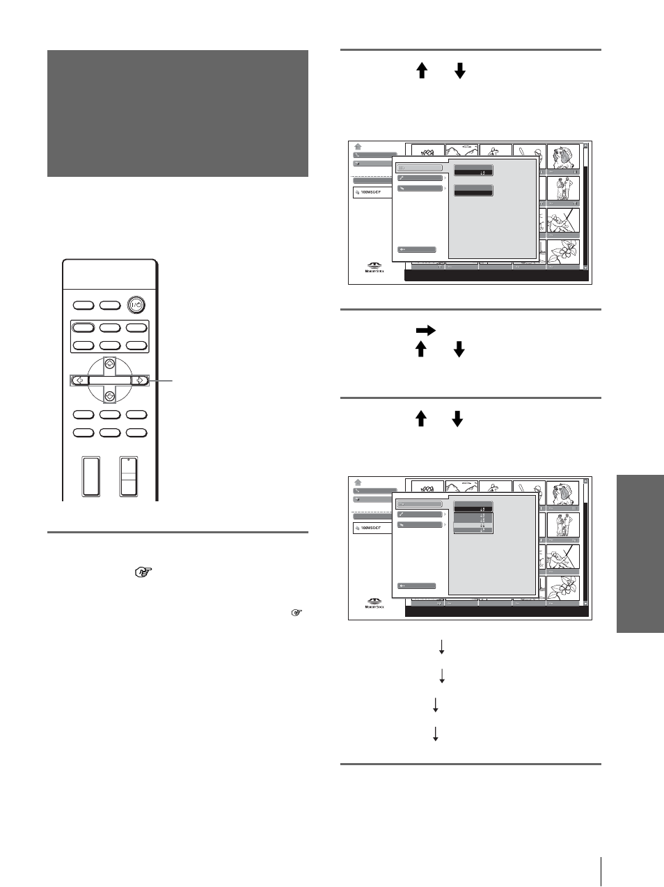 Sorting the pictures, Press m or m to select “option,” and press enter | Sony VPL-HS20 User Manual | Page 55 / 240