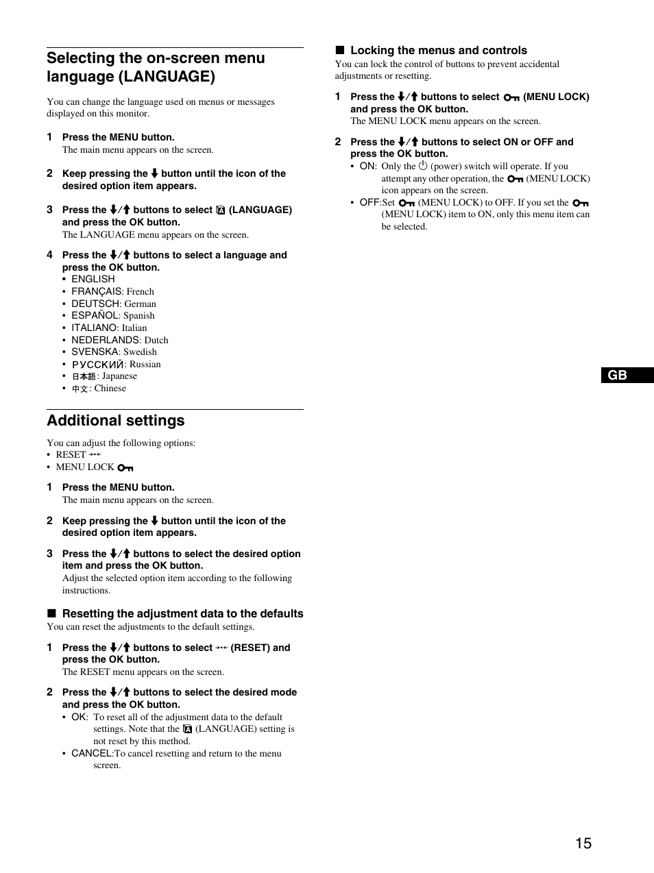 Selecting the on-screen menu language (language), Additional settings | Sony SDM-HS74P User Manual | Page 15 / 21