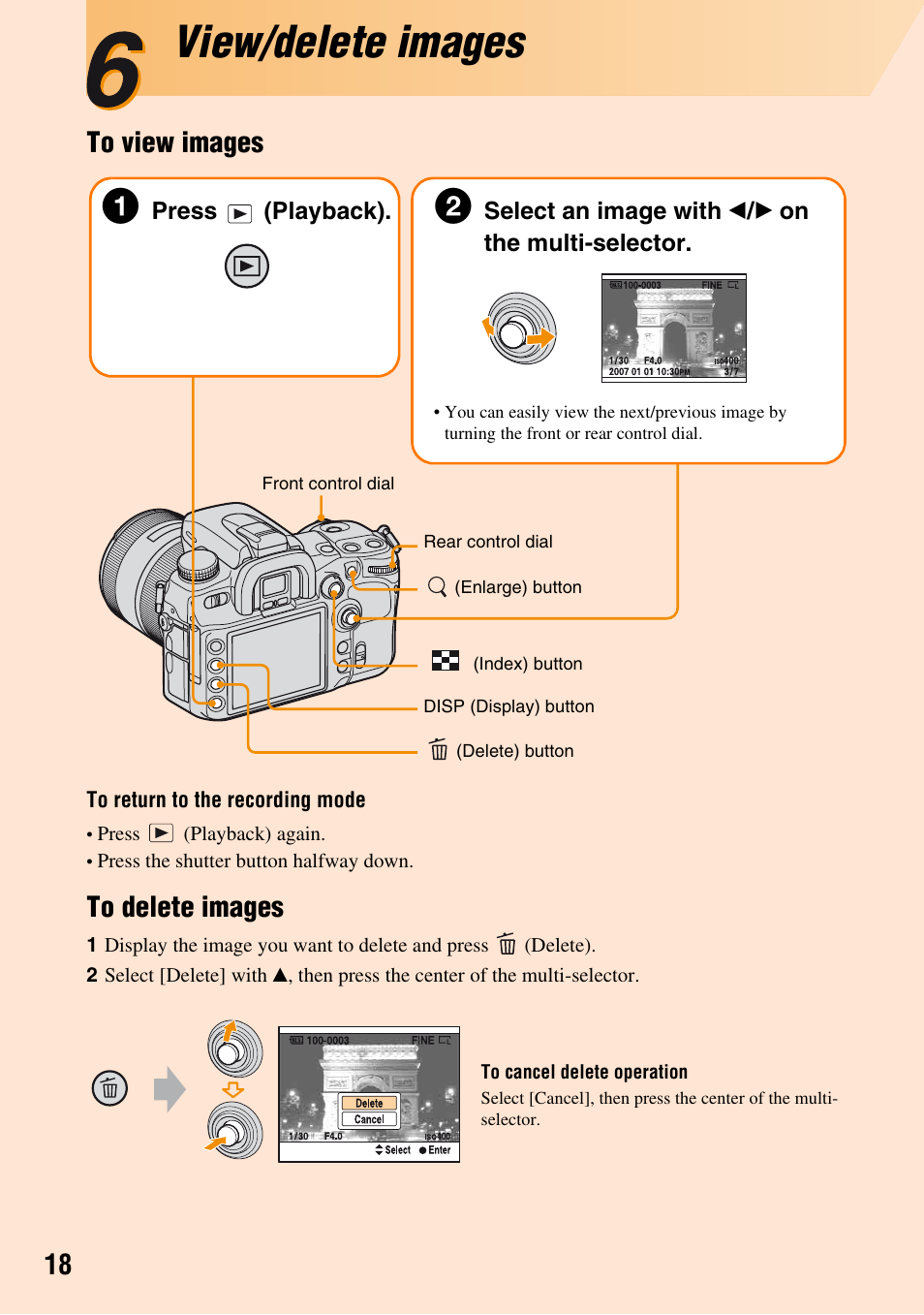 6view/delete images, View/delete images | Sony DSLR-A700K User Manual | Page 18 / 19