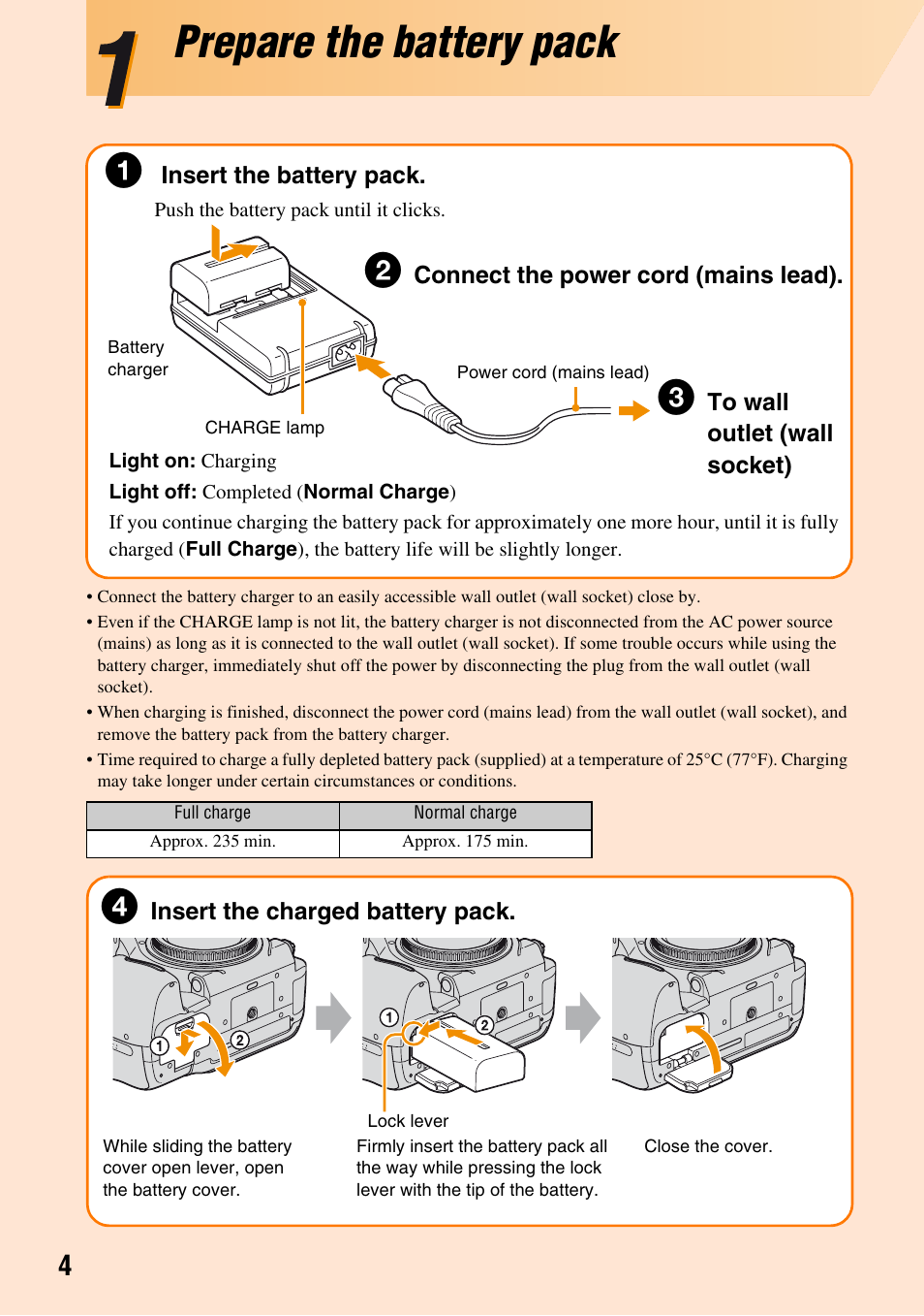 1prepare the battery pack, Prepare the battery pack | Sony DSLR-A700K User Manual | Page 4 / 19