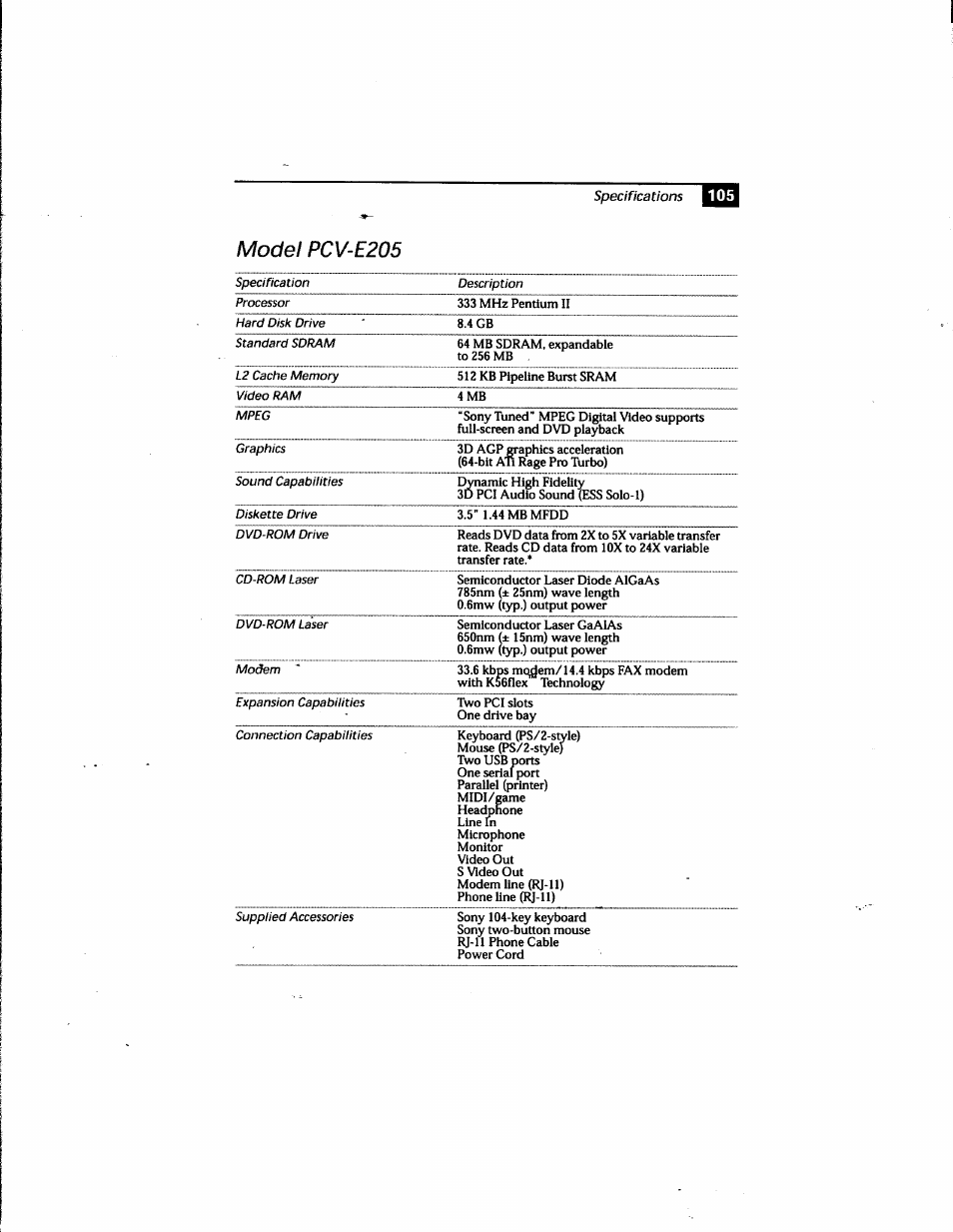 Model pcv-e205 | Sony PCV-E205 User Manual | Page 111 / 119