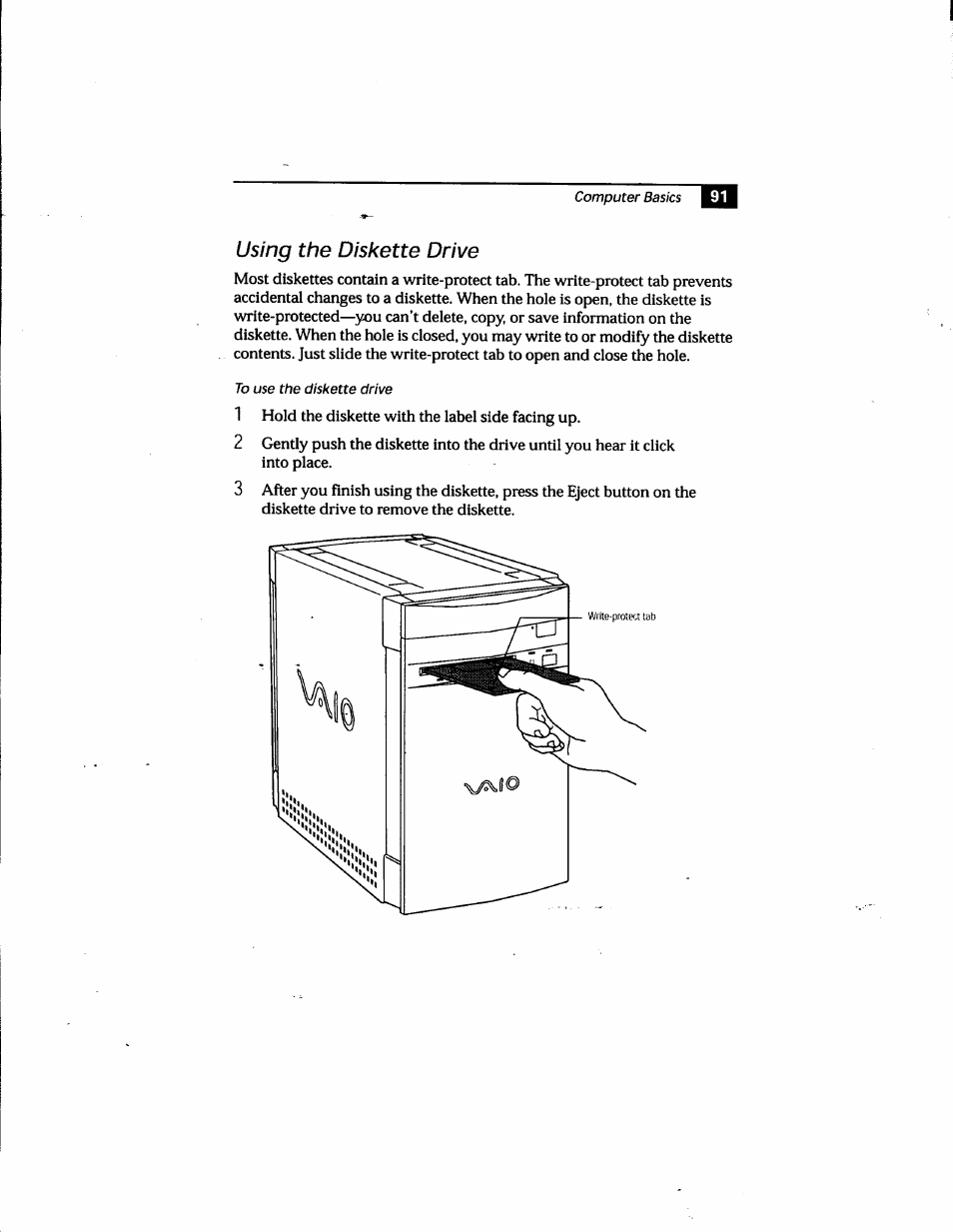 Using the diskette drive | Sony PCV-E205 User Manual | Page 119 / 119