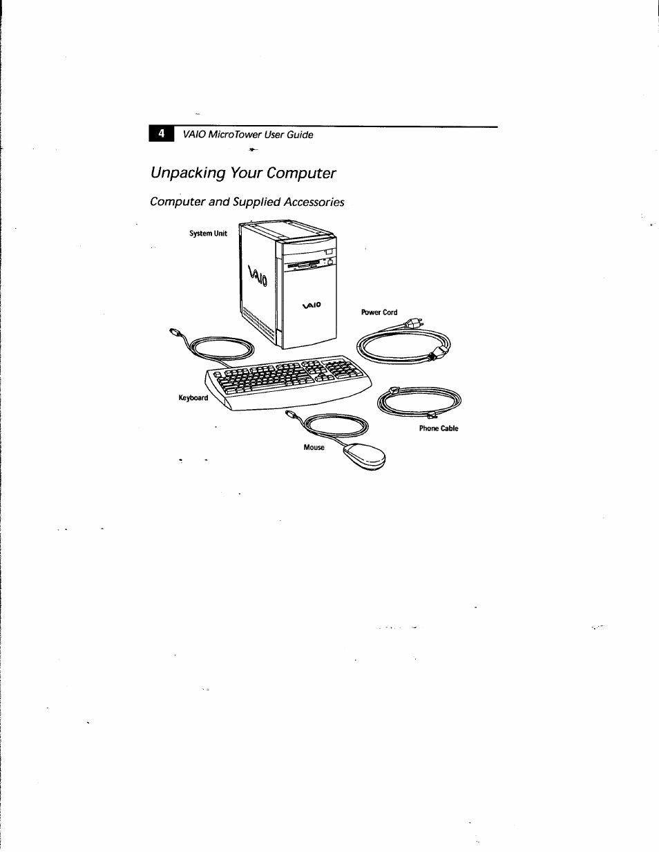 Unpacking your computer | Sony PCV-E205 User Manual | Page 12 / 119