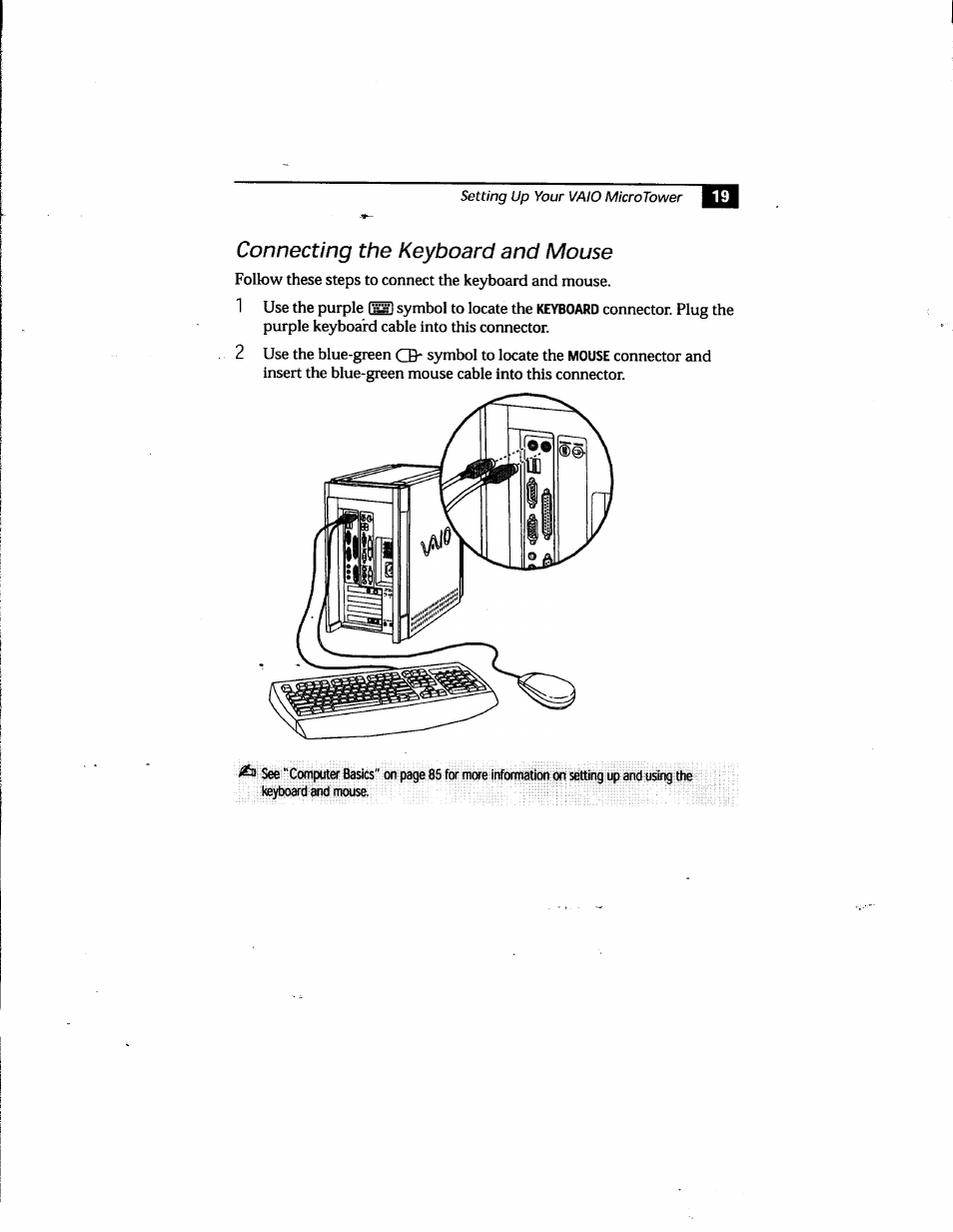 Connecting the keyboard and mouse | Sony PCV-E205 User Manual | Page 27 / 119