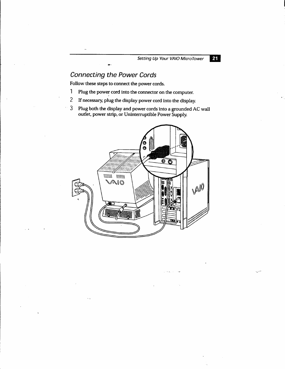 Connecting the power cords | Sony PCV-E205 User Manual | Page 29 / 119