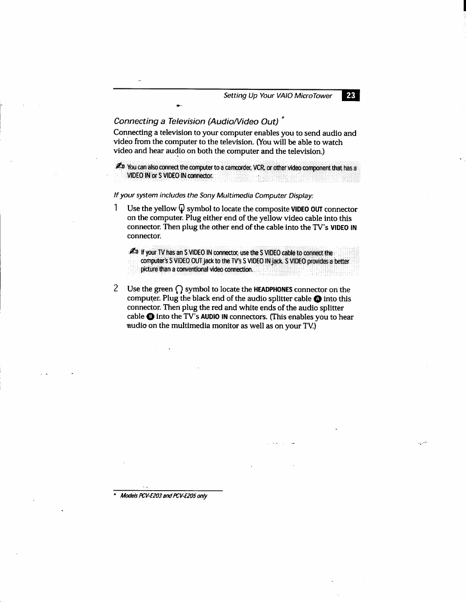 Connecting a television (audio/video out) | Sony PCV-E205 User Manual | Page 31 / 119