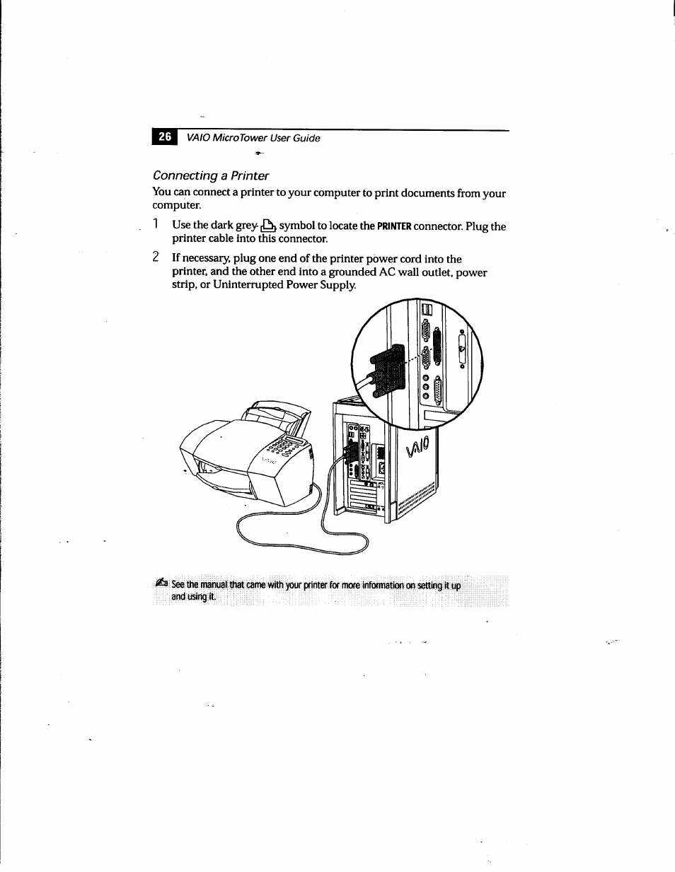 Connecting a printer | Sony PCV-E205 User Manual | Page 34 / 119